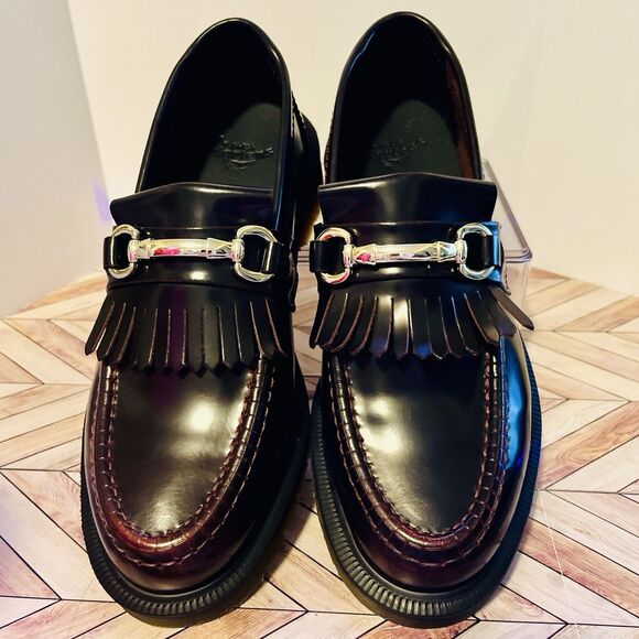 Dr Martens Adrian Snaffle Cherry Red Arcadia Leather Loafers M6 W 7 Kiltie Gold - Picture 3 of 8